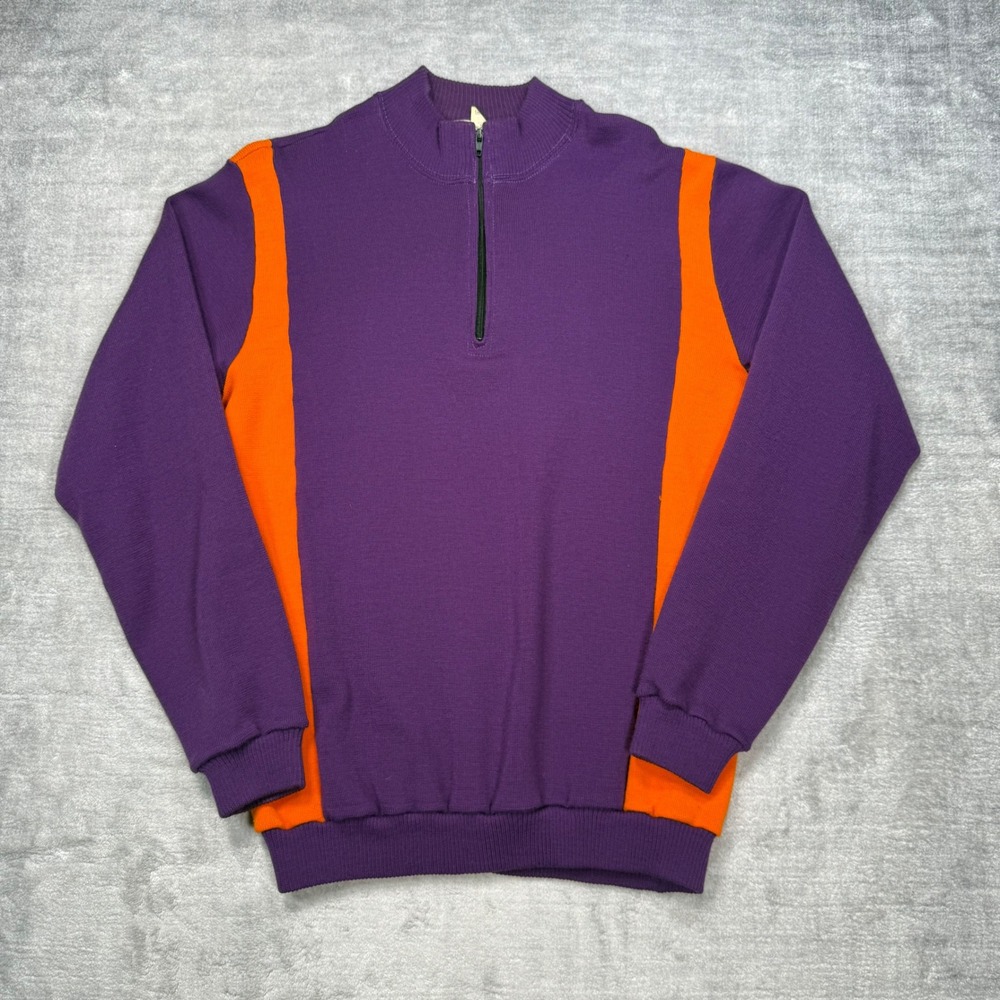 Globe Sport Sweater Mens Large Purple Vintage 80s Colorblock Wool Blend Cycling